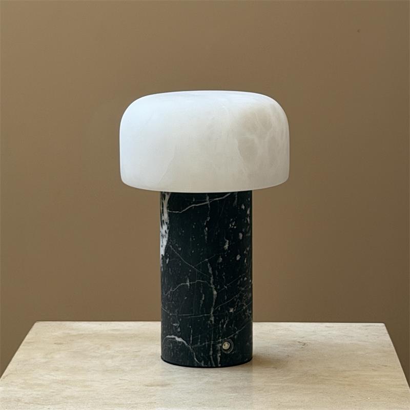 Sorvane Marble Alabaster Rechargeable Table Lamp — D 12.5cm × H 21cm / ∅ 4.9″ × H 8.3″; Green Marble & White Alabaster; Touch Switch (Trichromatic dimming)