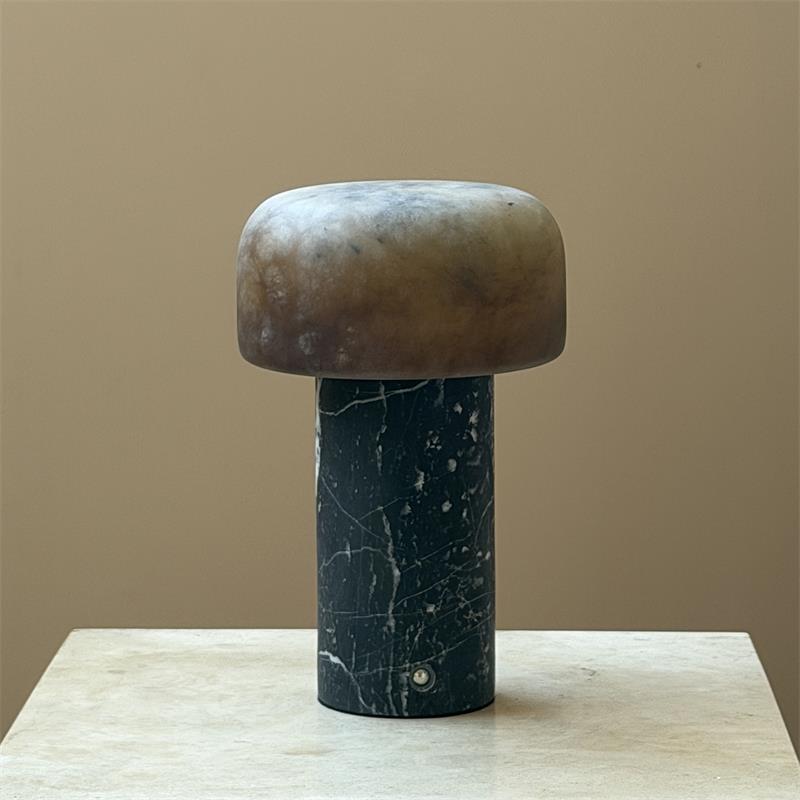 Sorvane Marble Alabaster Rechargeable Table Lamp — D 12.5cm × H 21cm / ∅ 4.9″ × H 8.3″; Green Marble & Tobacco Color Alabaster; Touch Switch (Trichromatic dimming)