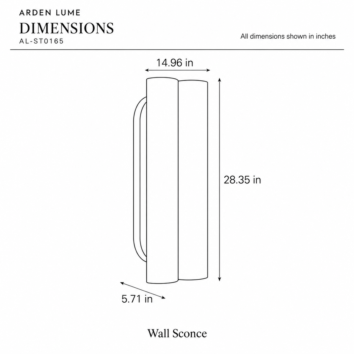 ARDEN LUME AL-ST0165 dimension diagram in inches