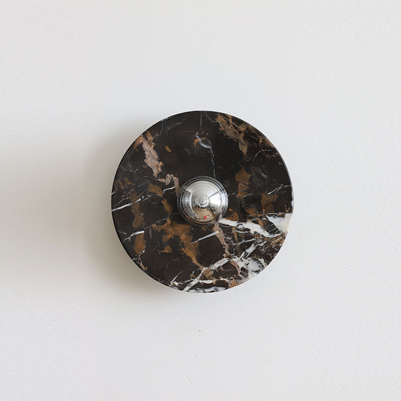 Lucie Black Gold Marble LED Wall Sconce — D 20cm x H 20cm / ∅ 7.9″ x H 7.9″; Black gold & Polished Chrome