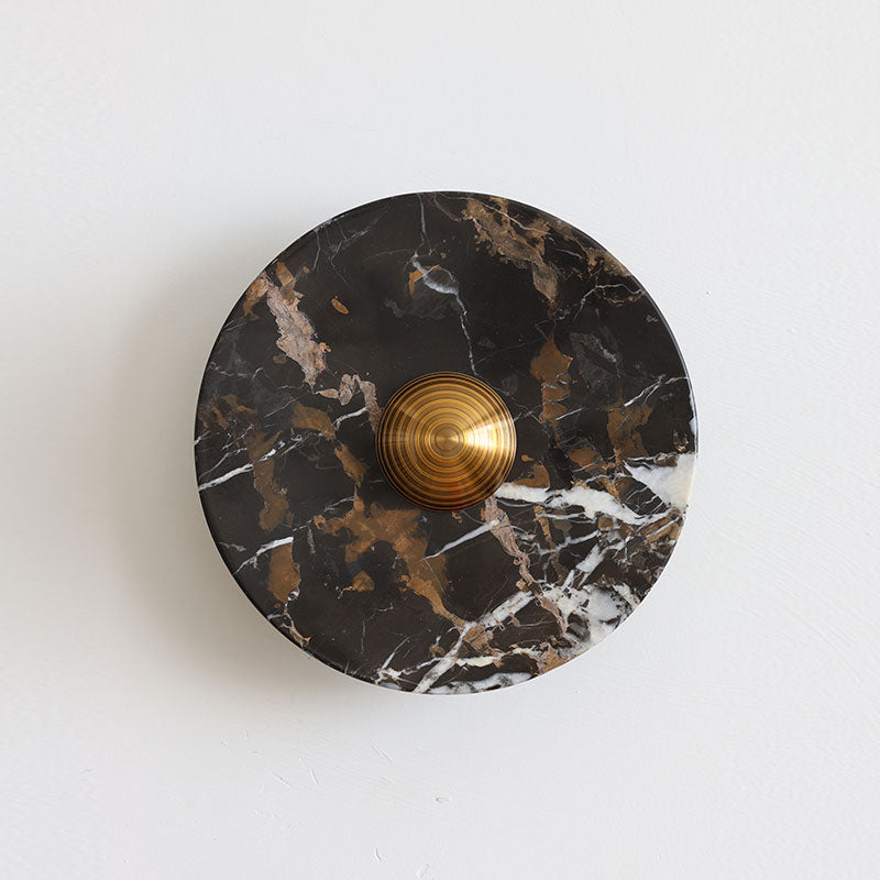 Lucie Black Gold Marble LED Wall Sconce — D 25cm x H 25cm / ∅ 9.8″ x H 9.8″; Black gold & Gilded Iron