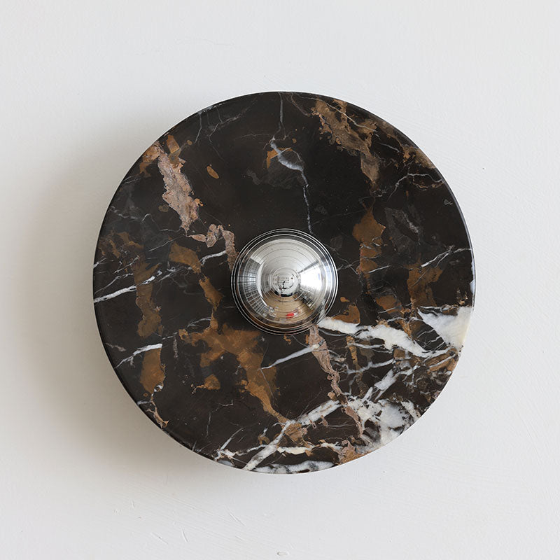 Lucie Black Gold Marble LED Wall Sconce — D 30cm x H 30cm / ∅ 11.8″ x H 11.8″; Black gold & Polished Chrome