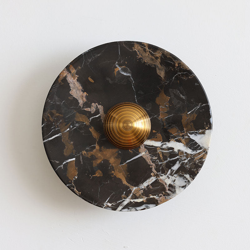 Lucie Black Gold Marble LED Wall Sconce — D 30cm x H 30cm / ∅ 11.8″ x H 11.8″; Black gold & Gilded Iron