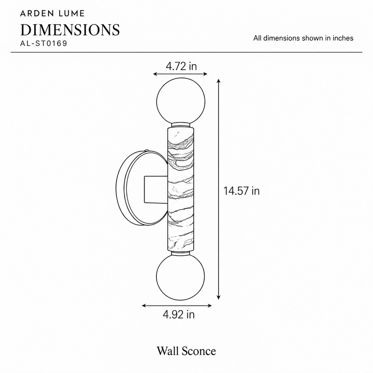 ARDEN LUME AL-ST0169 dimension diagram in inches