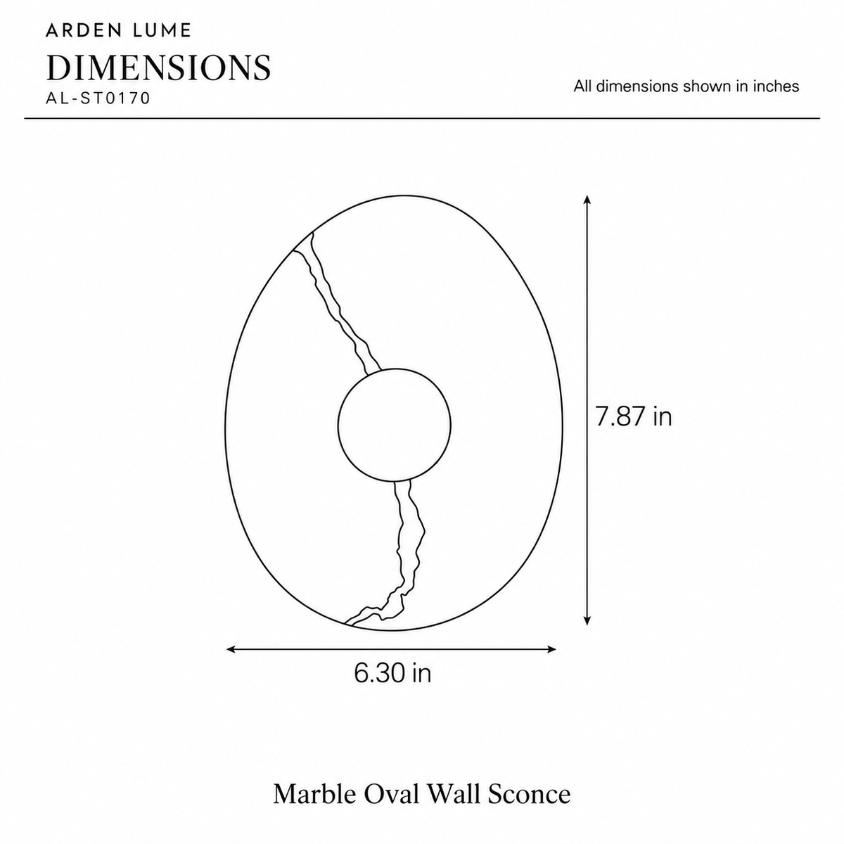 ARDEN LUME AL-ST0170 dimension diagram in inches