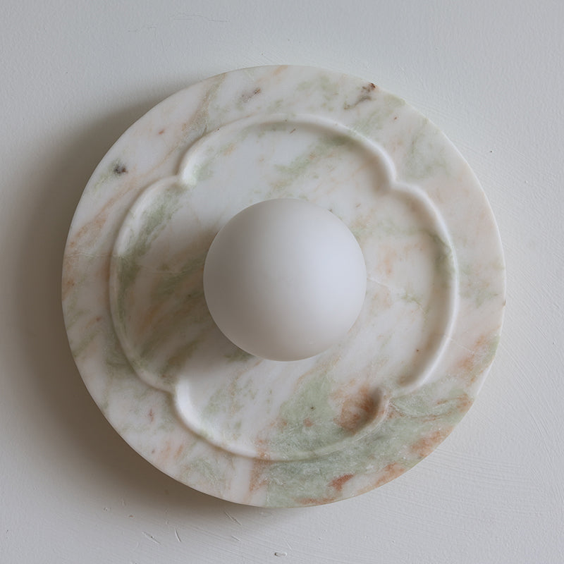 Camellia Organic Modern Marble Wall Sconce — D 28cm x W 13cm x H 28cm / ∅ 11″ x W 5.1″ x H 11″; White; White glass