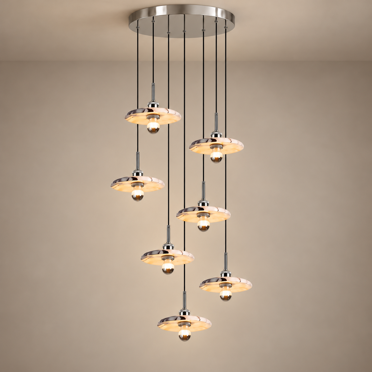 Zat Mid-Century Marble Cluster Chandelier on a warm greige background