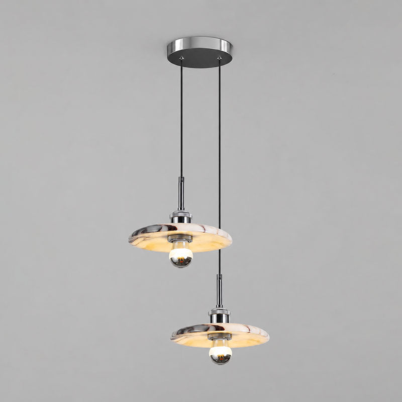 Zat Mid-Century Marble Cluster Chandelier — 2 heads D 20cm x H 150cm / ∅ 7.9″ x H 59″; Polished Chrome & White marble