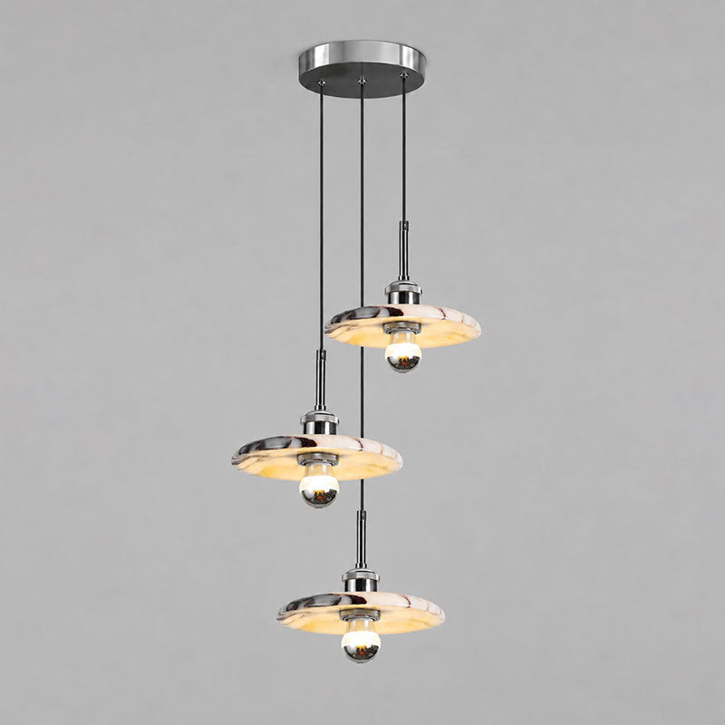 Zat Mid-Century Marble Cluster Chandelier — 3 heads D 30cm x H 150cm / ∅ 11.8″ x H 59″; Polished Chrome & White marble