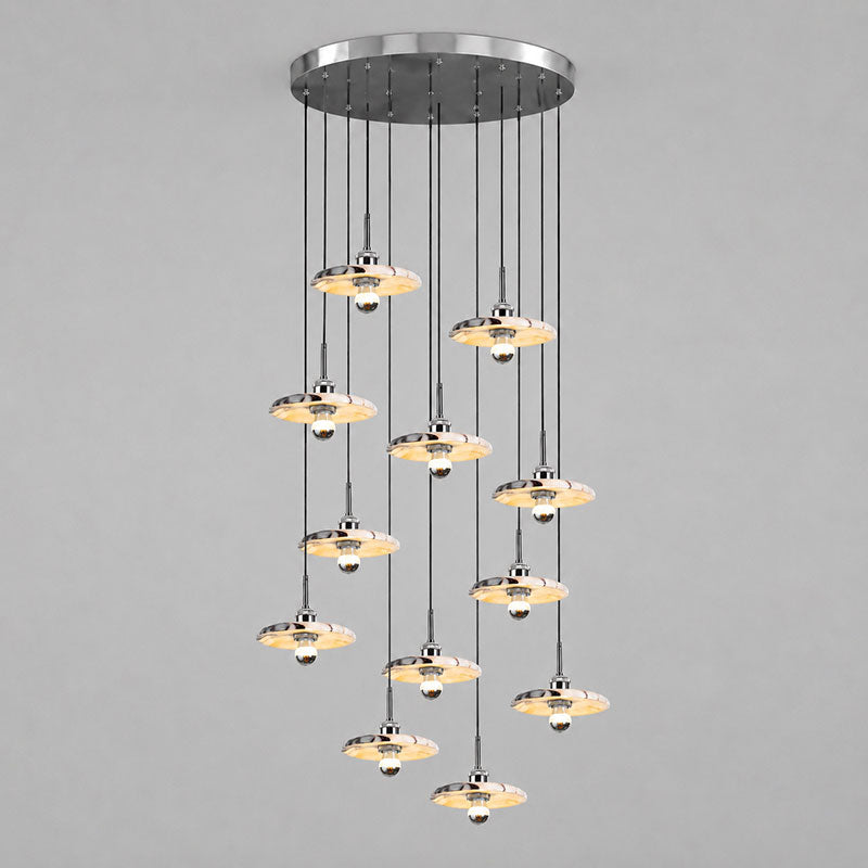 Zat Mid-Century Marble Cluster Chandelier — 12 heads D 50cm x H 350cm / ∅ 19.7″ x H 137.8″; Polished Chrome & White marble