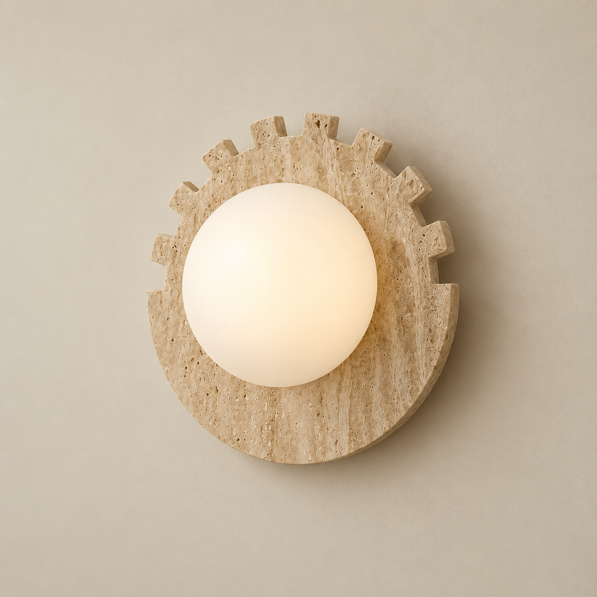 Checkered Disc Marble Wall Sconce on a warm greige background