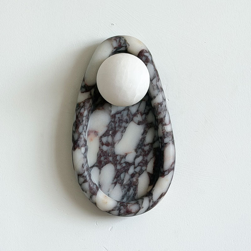 Nidus Organic Modern Marble Wall Sconce — Model B : ∅ 6.3″ x W 3.5″ x H 11″; Purple; White Spanish Alabaster