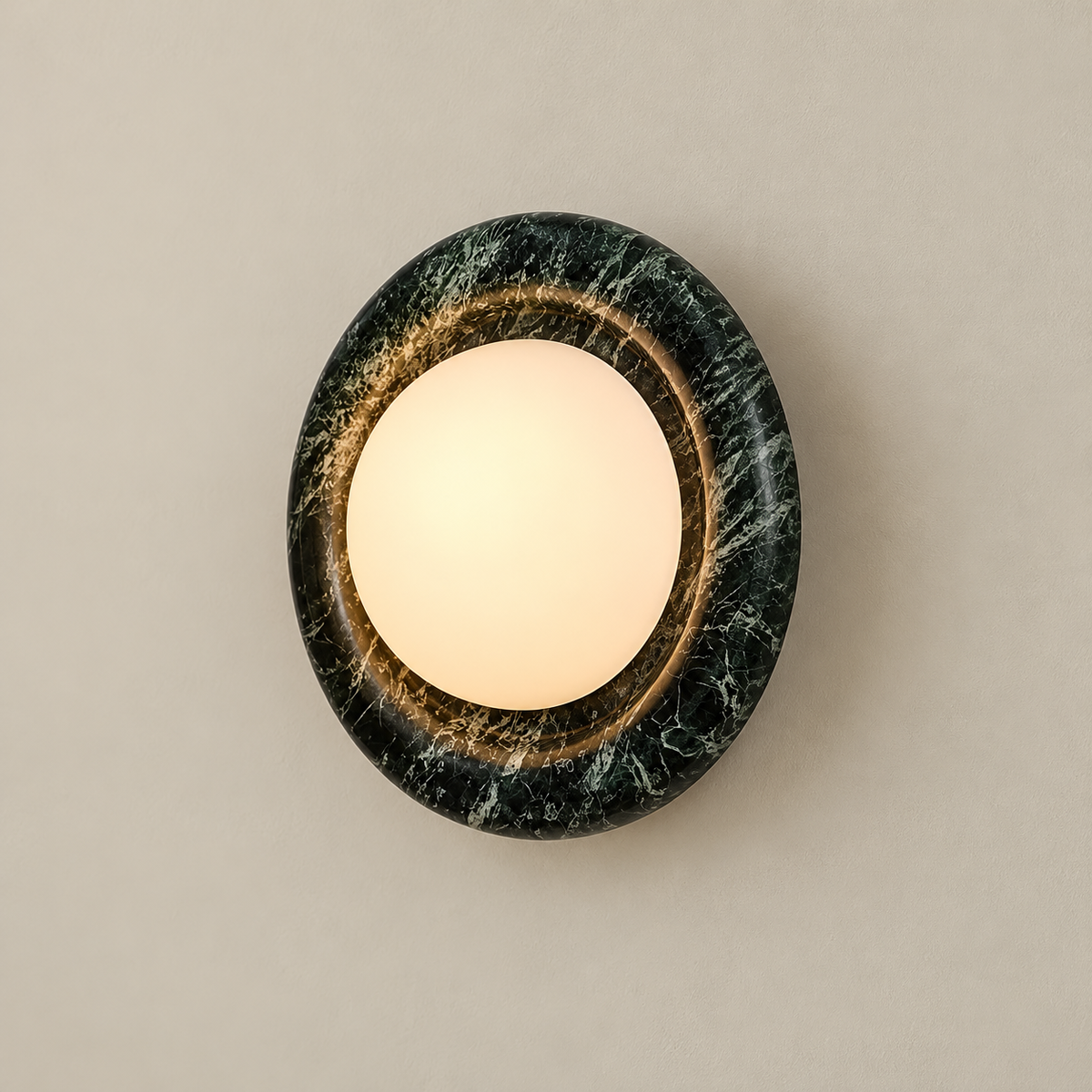 Gaia Marble LED Wall Sconce on a warm greige background