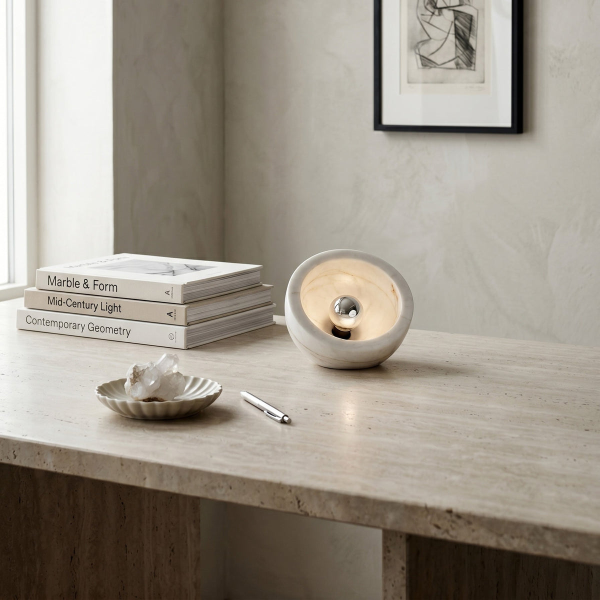 Tsuki Organic Modern Marble Table Lamp — AL-ST0179 — product view 1