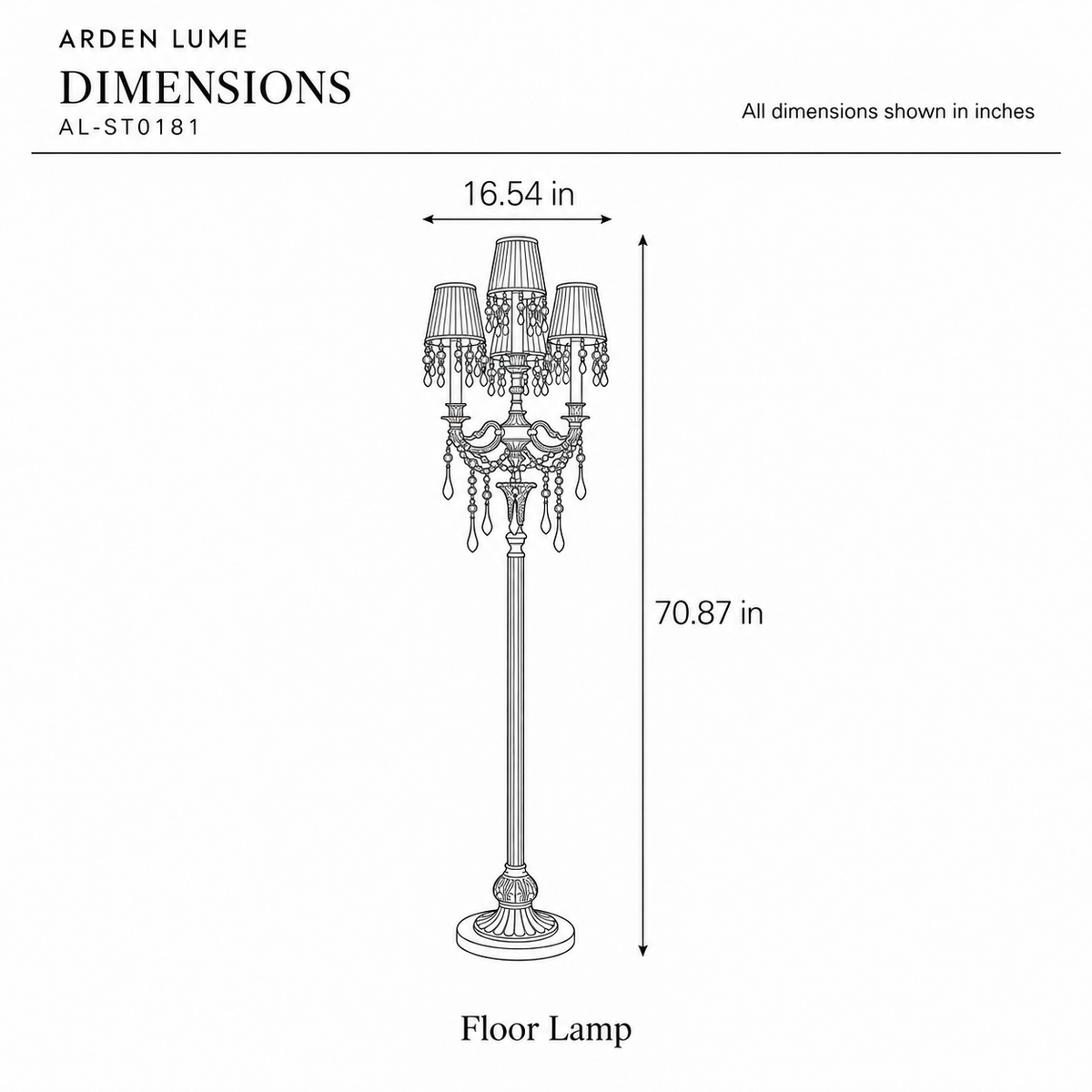 ARDEN LUME AL-ST0181 dimension diagram in inches
