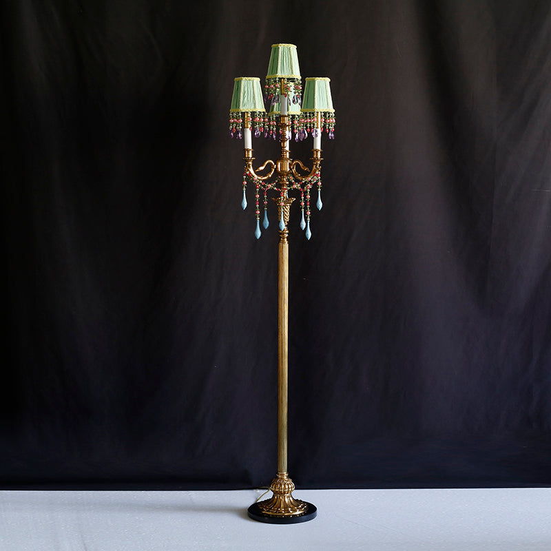 Carins Pleated Marble Floor Lamp — D 40cm × H 65 cm / ∅ 15.7″ × H 25.6″; Brass & Green