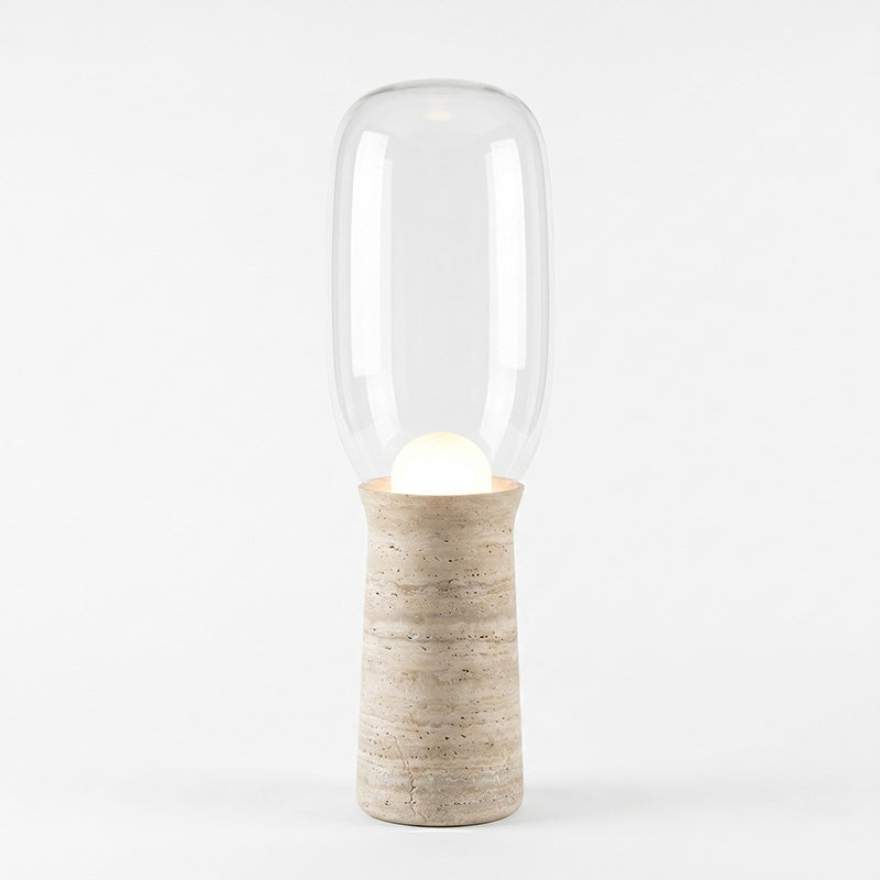 Torch Marble LED Floor Lamp — D 28cm x H 90cm / ∅ 11" x H 35.4" (Warm Light); Beige Marble & Clear glass