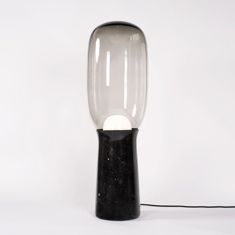 Torch Marble LED Floor Lamp — D 28cm x H 90cm / ∅ 11" x H 35.4" (Warm Light); Black Travertine & Clear glass