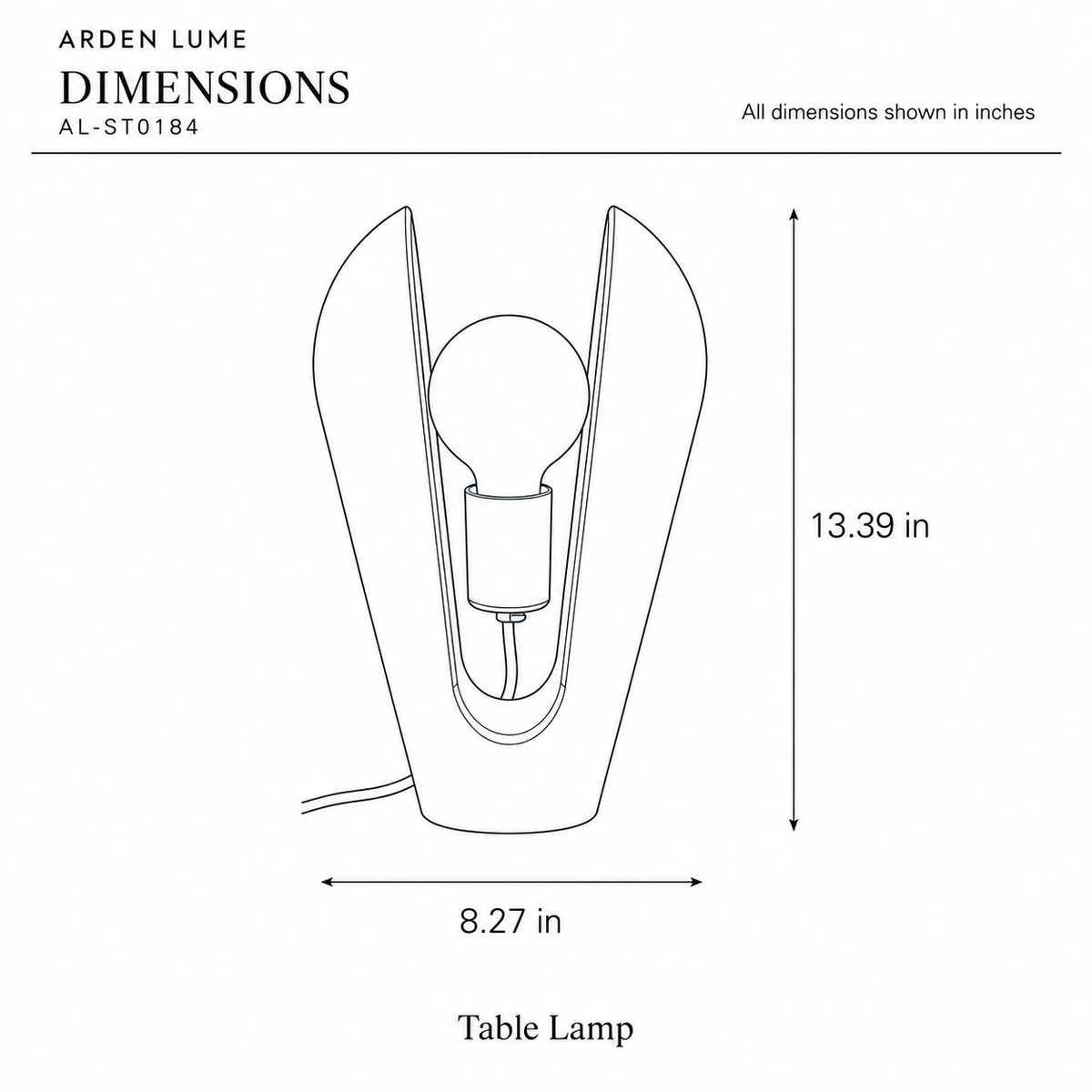 ARDEN LUME AL-ST0184 dimension diagram in inches