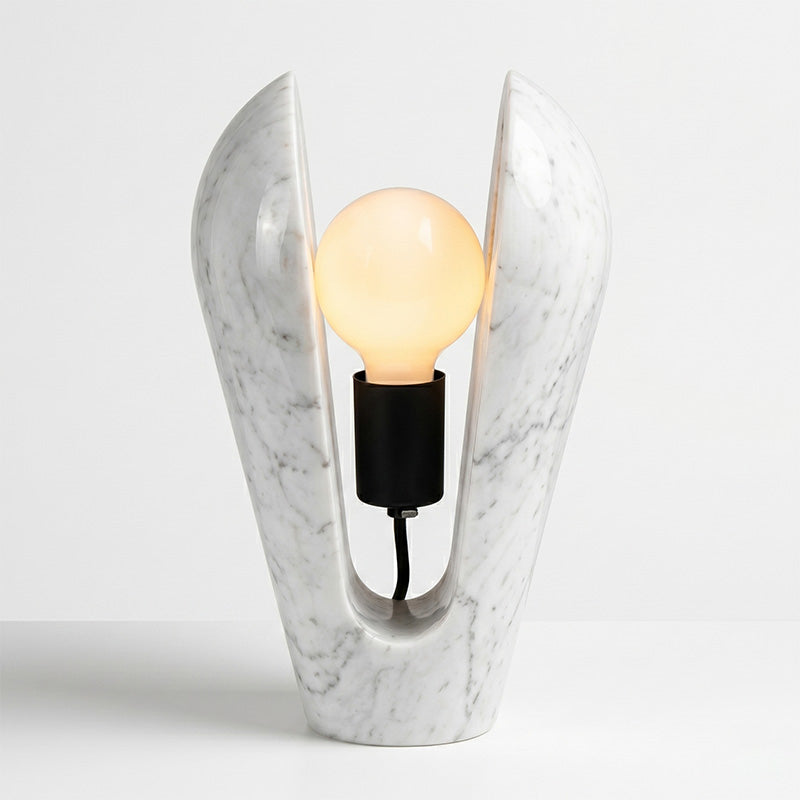 Victoire Art Deco Marble Table Lamp — L 21cm x W 18cm x H 34cm / L 8.3″ x W 7.1″ x H 13.4″; White