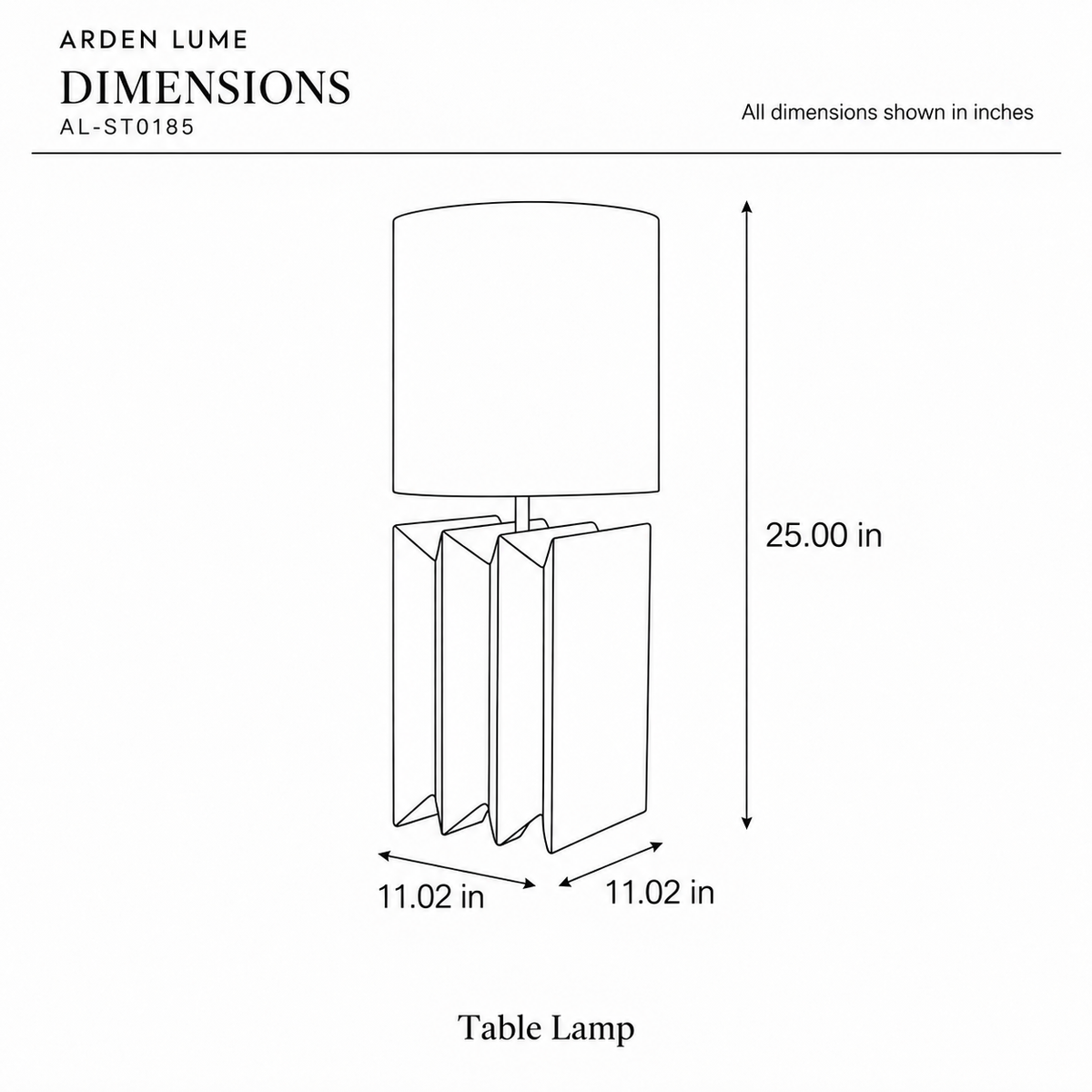 ARDEN LUME AL-ST0185 dimension diagram in inches