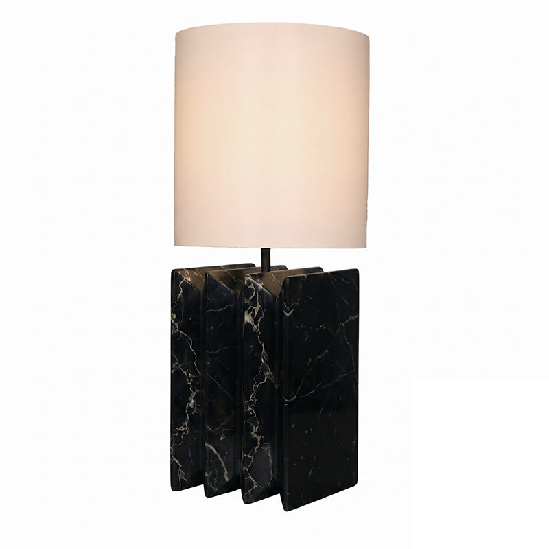 Jman Minimalist Marble Table Lamp — L 28cm x W 28cm x H 63.5cm / L 11″ x W 11″ x H 25″; White & Black