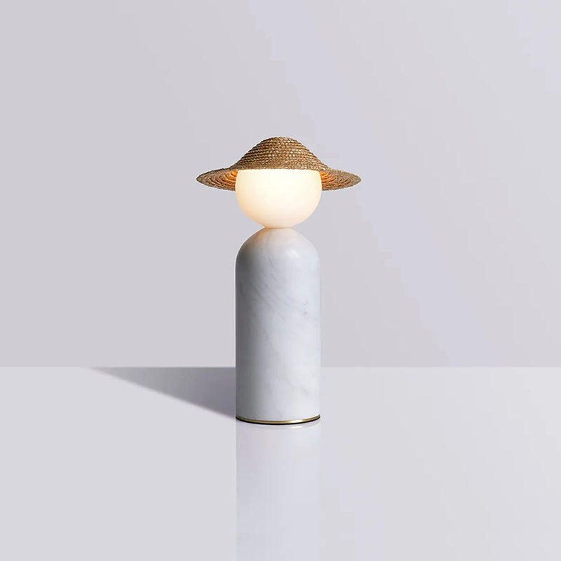 Theros Marble Globe Table Lamp — D 10cm x H 30cm / ∅ 3.9″ x H 11.8″; White & Yellow