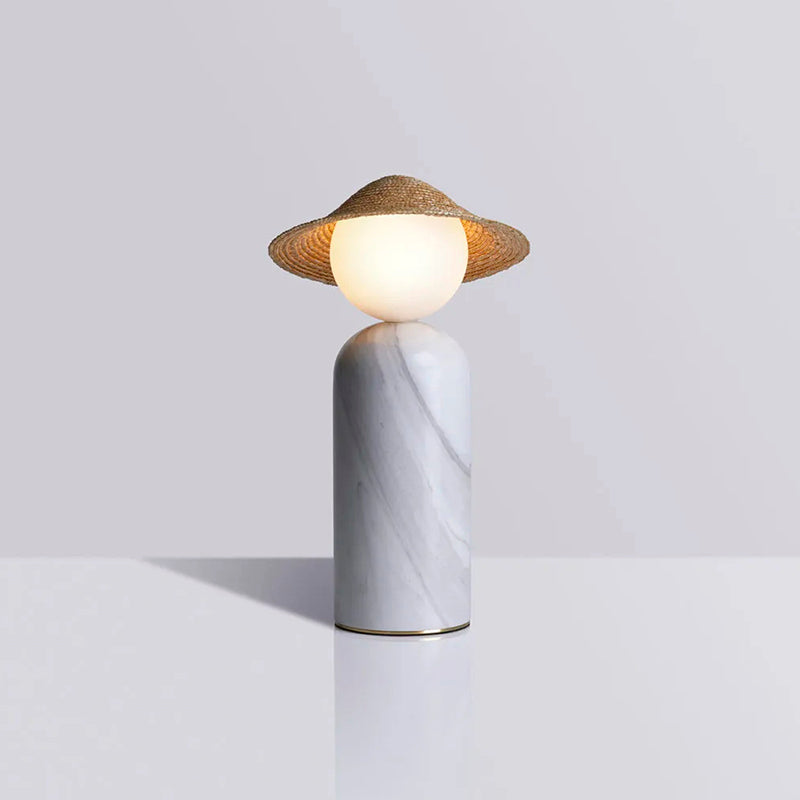 Theros Marble Globe Table Lamp — D 12cm x H 40cm / ∅ 4.7″ x H 15.7″; White & Yellow