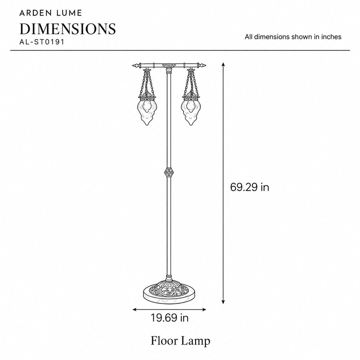 ARDEN LUME AL-ST0191 dimension diagram in inches