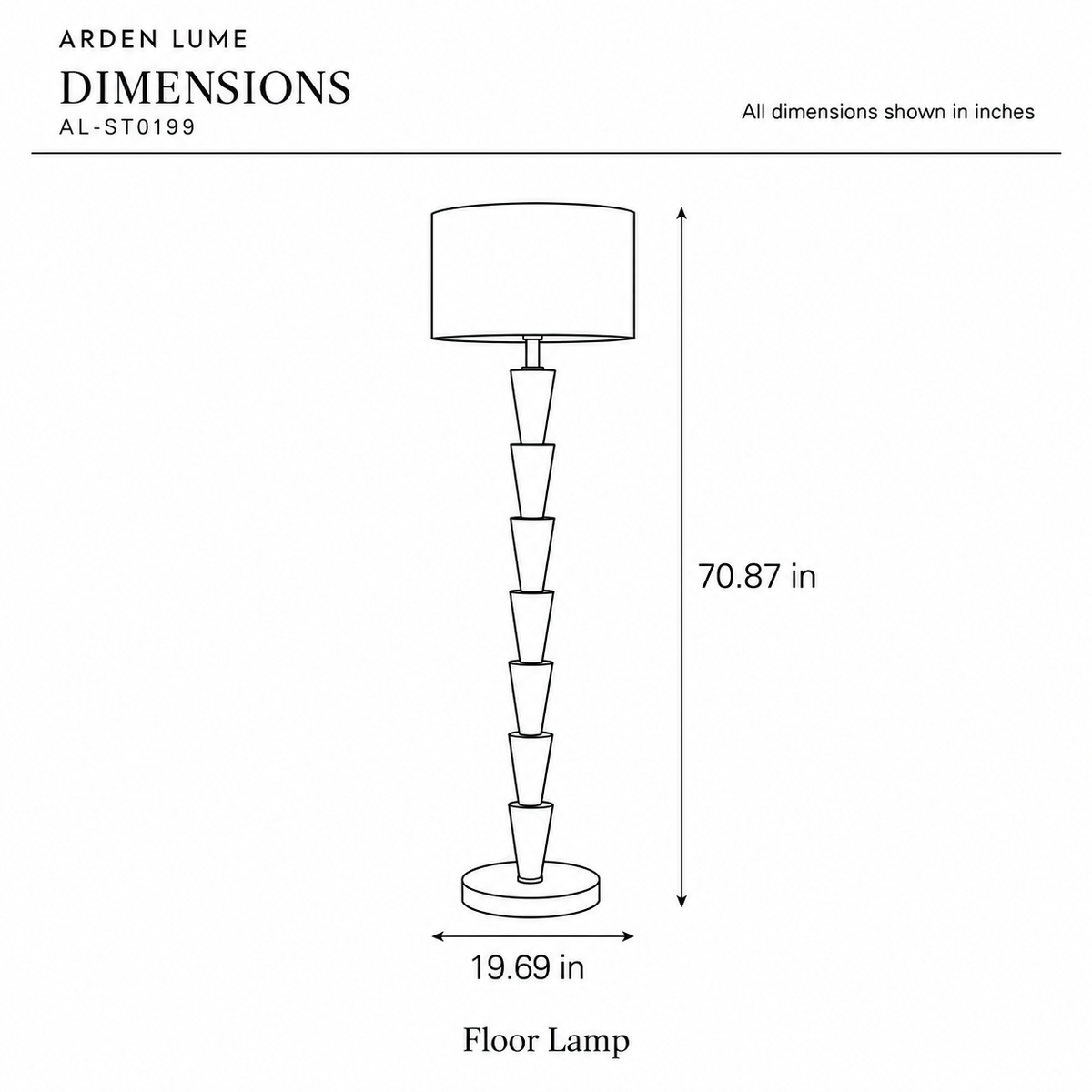 ARDEN LUME AL-ST0199 dimension diagram in inches