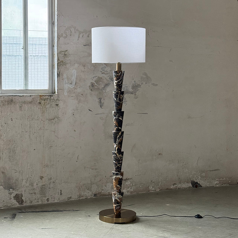 Nizwa Traditional Marble Floor Lamp — D 50cm x H 180cm / ∅ 19.7″ x H 70.9″; Black & White