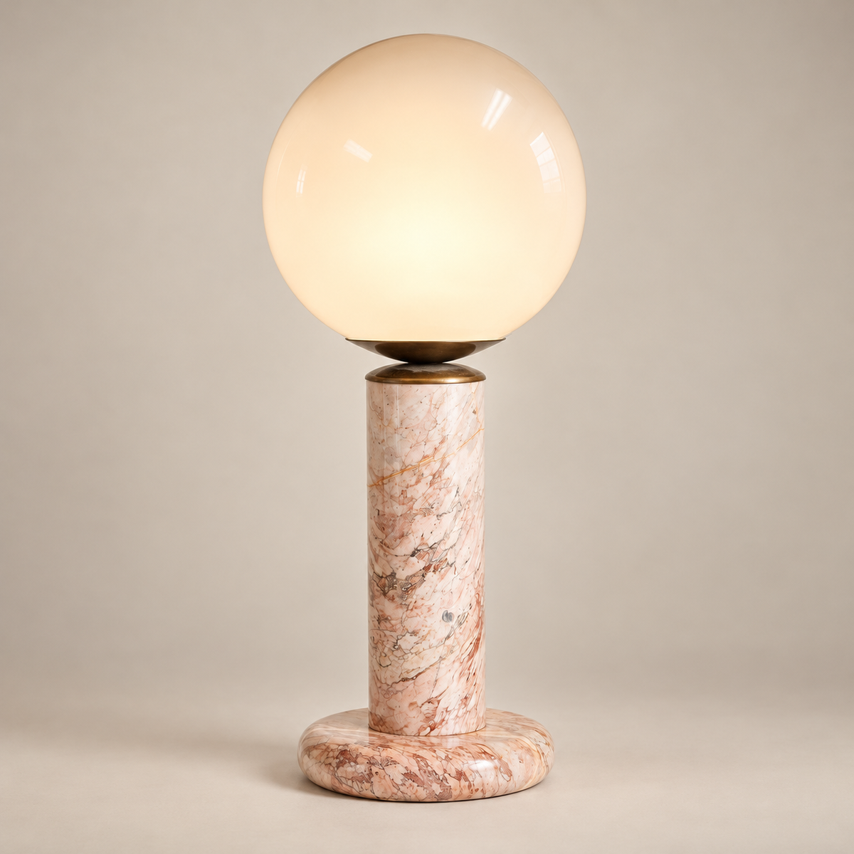 Lilly Pink Marble Traditional Table Lamp on a warm greige background; Pink & White