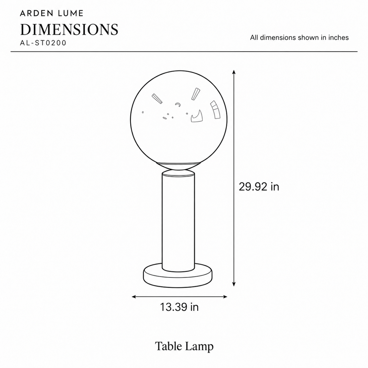 ARDEN LUME AL-ST0200 dimension diagram in inches