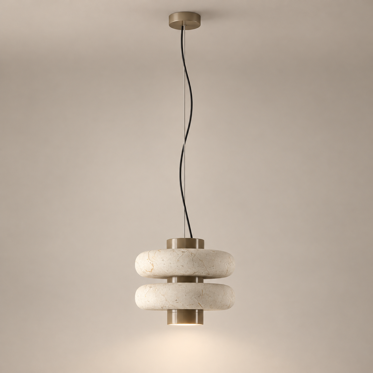 Duo Marble LED Pendant Light on a warm greige background; White & Beige