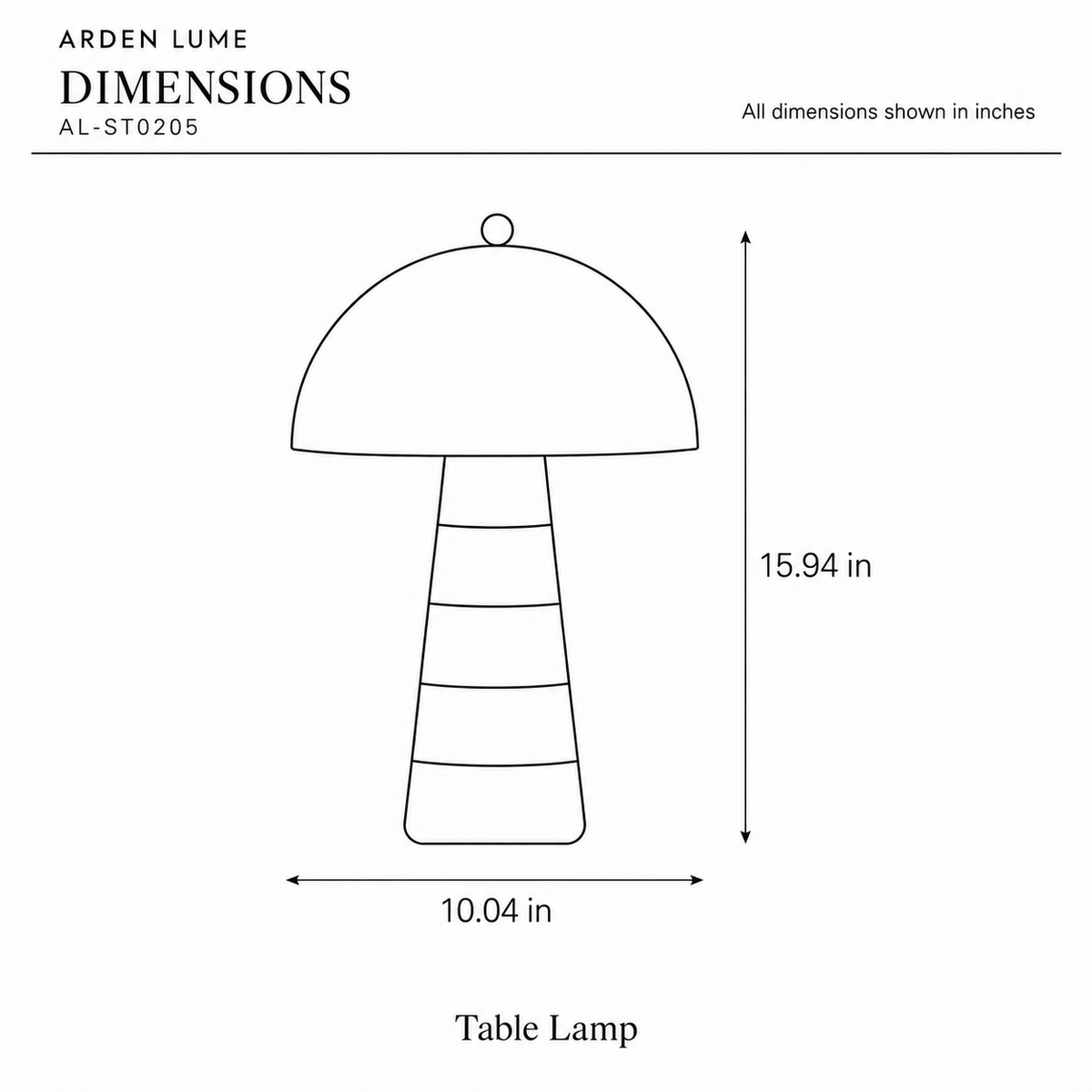 ARDEN LUME AL-ST0205 dimension diagram in inches