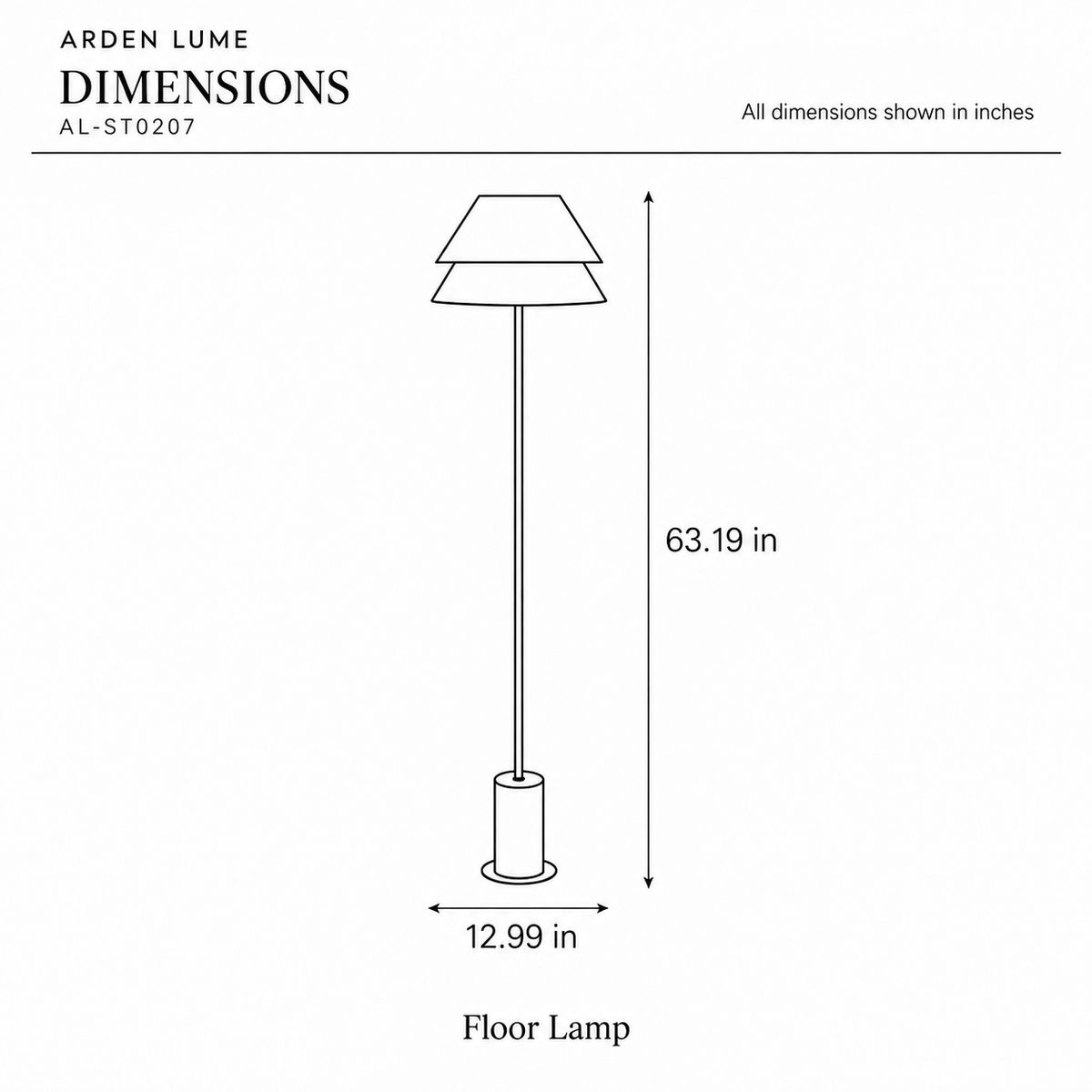 ARDEN LUME AL-ST0207 dimension diagram in inches