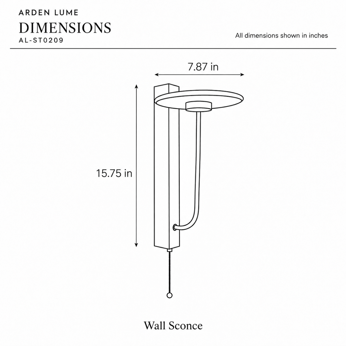 ARDEN LUME AL-ST0209 dimension diagram in inches