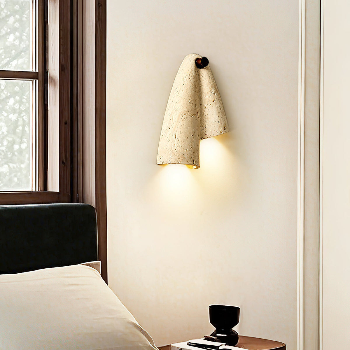Pearlmont Japandi Travertine Wall Sconce — AL-ST0210 — product view 1