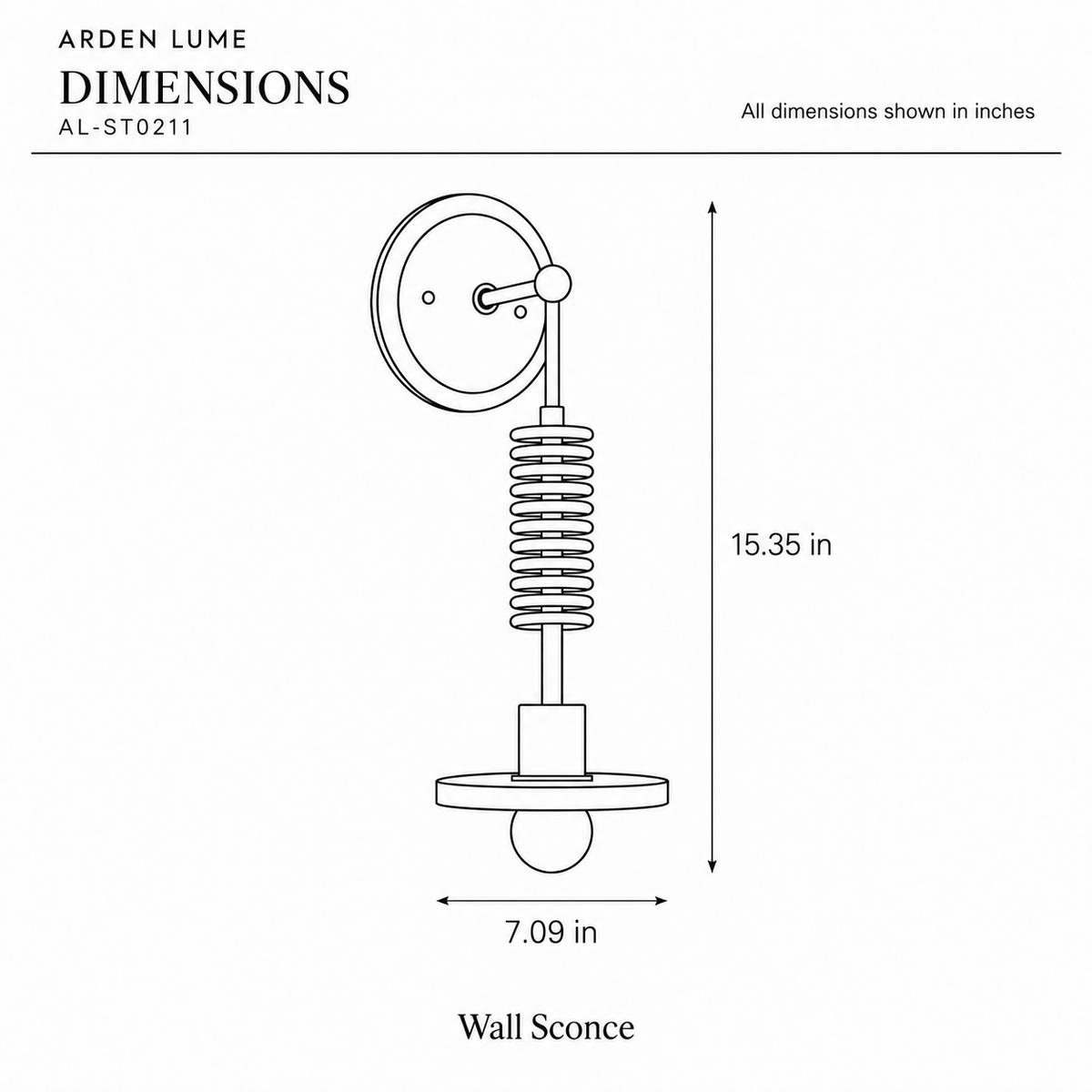ARDEN LUME AL-ST0211 dimension diagram in inches