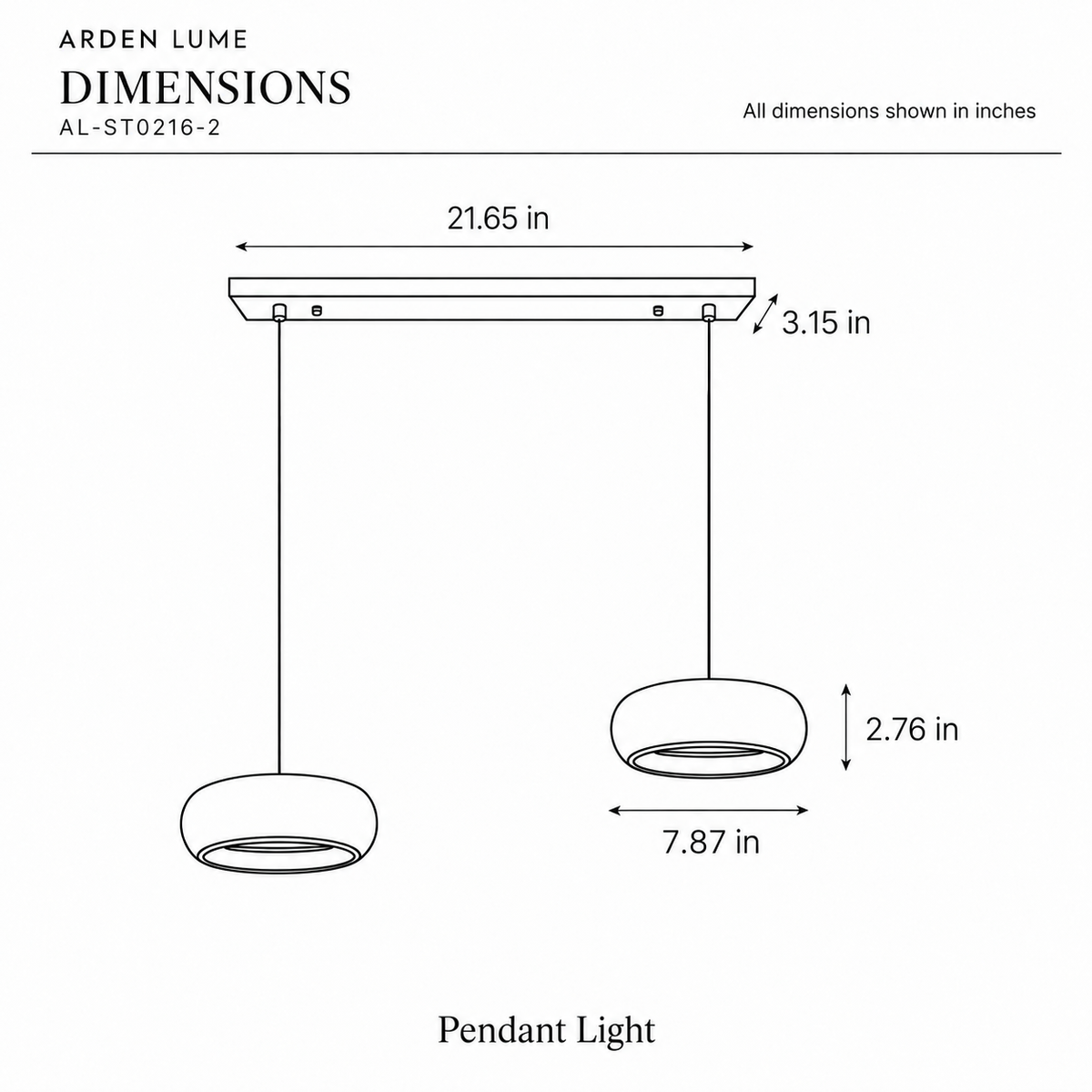 ARDEN LUME AL-ST0216-2 dimension diagram in inches