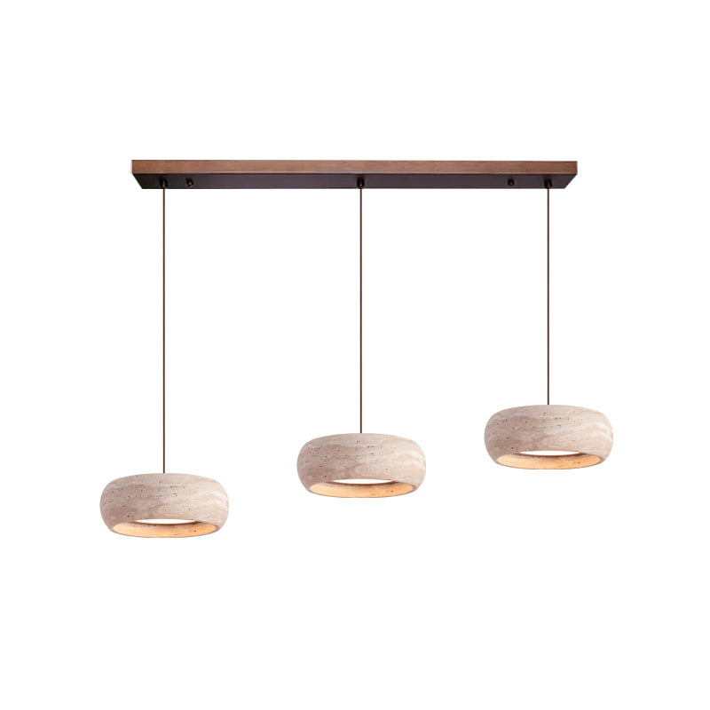 Travertine Drum LED Pendant Light — 3 heads L 100cm x H 7cm / L 39.4″ x H 2.8″; Beige