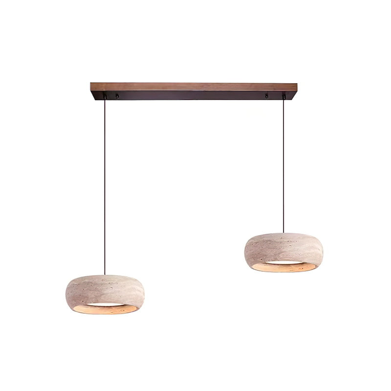 Travertine Drum LED Pendant Light — 2 heads L 55cm x H 7cm / L 21.7″ x H 2.8″; Beige
