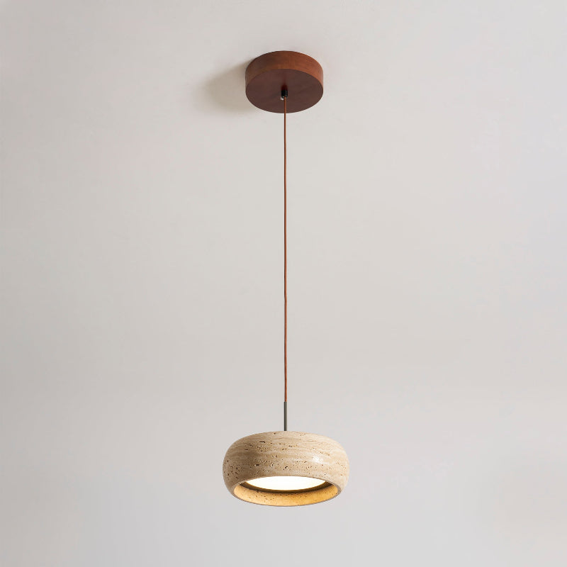 Travertine Drum LED Pendant Light — 1 head D 20cm x H 7cm / ∅ 7.9″ x H 2.8″; Beige
