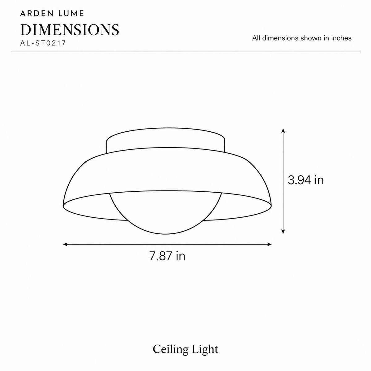 ARDEN LUME AL-ST0217 dimension diagram in inches