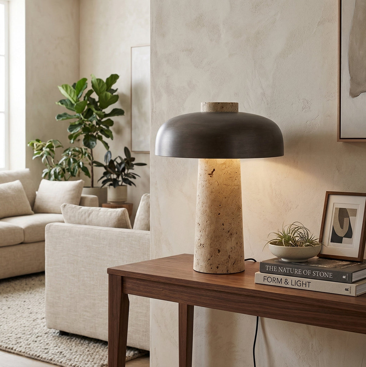 Carla Japandi Travertine Table Lamp — AL-ST0220 — product view 2