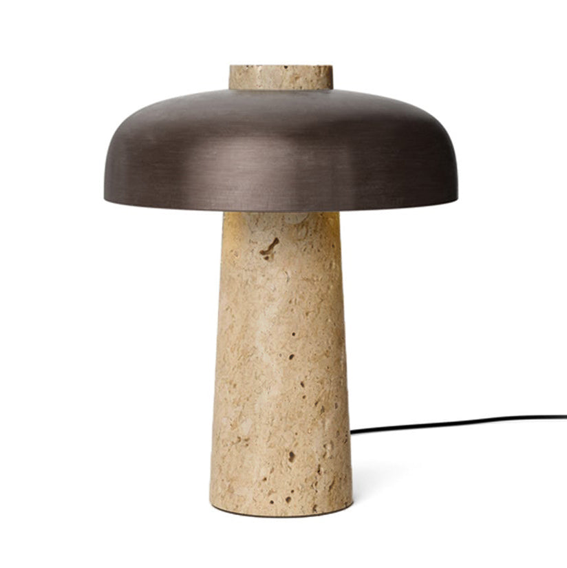 Carla Japandi Travertine Table Lamp — Brown & Bronze
