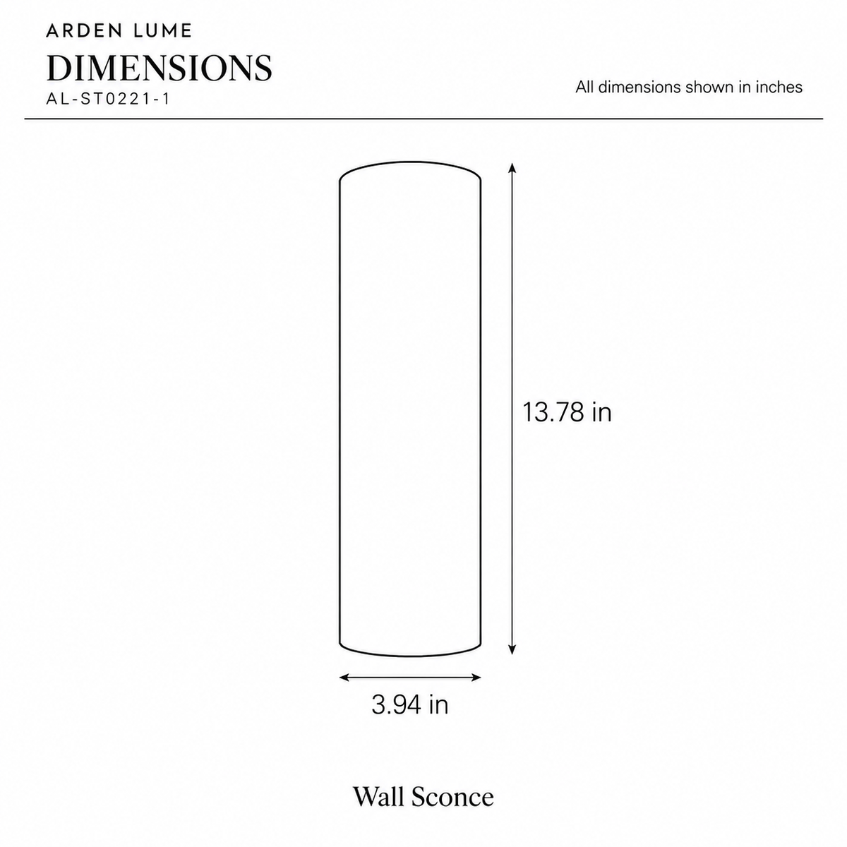 ARDEN LUME AL-ST0221-1 dimension diagram in inches