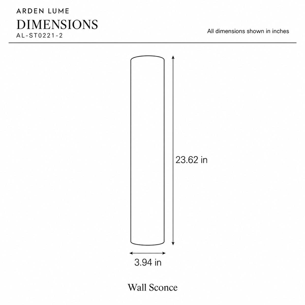 ARDEN LUME AL-ST0221-2 dimension diagram in inches
