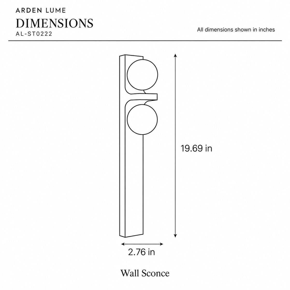 ARDEN LUME AL-ST0222 dimension diagram in inches