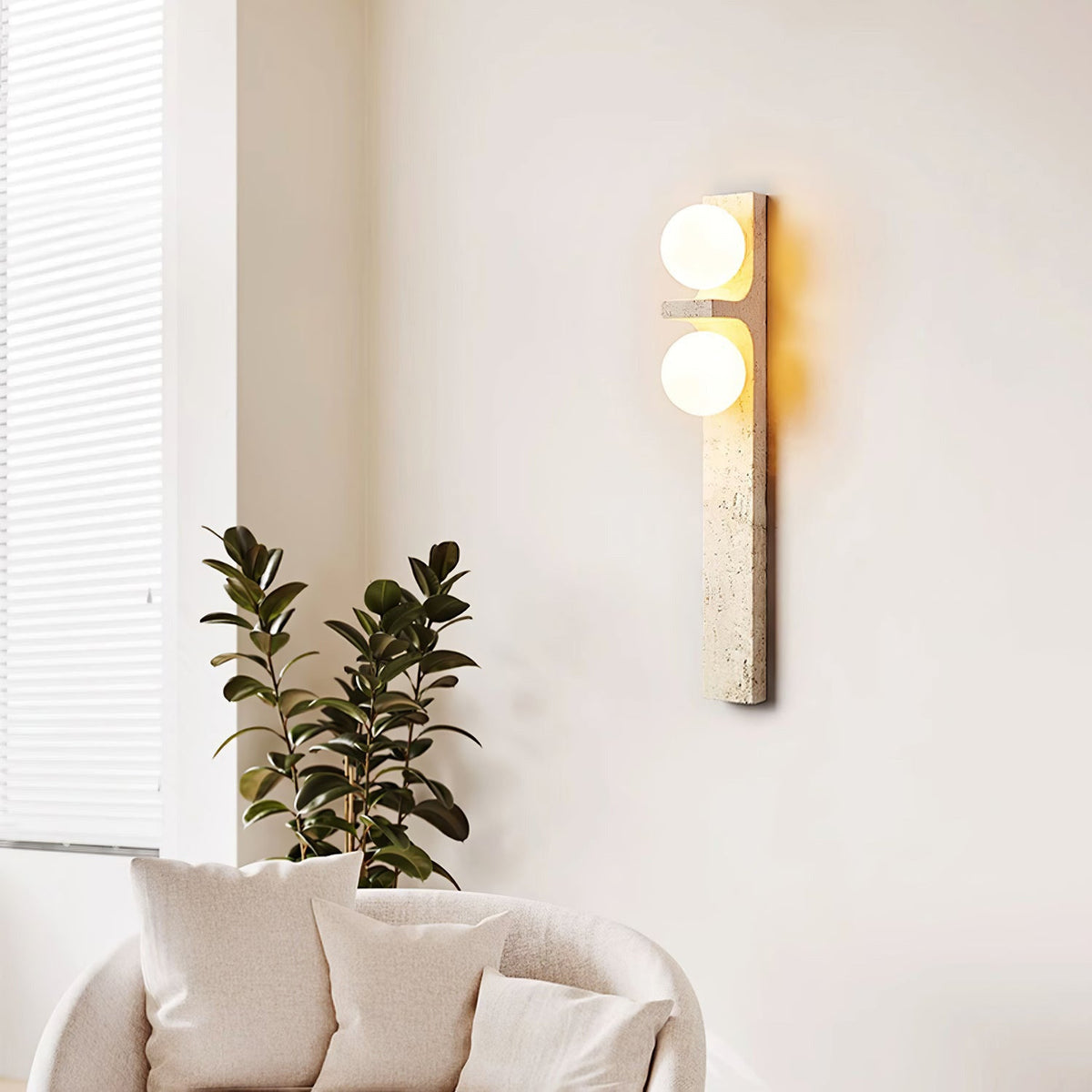 Asymmetrical Travertine Globe Wall Sconce — AL-ST0222 — product view 1